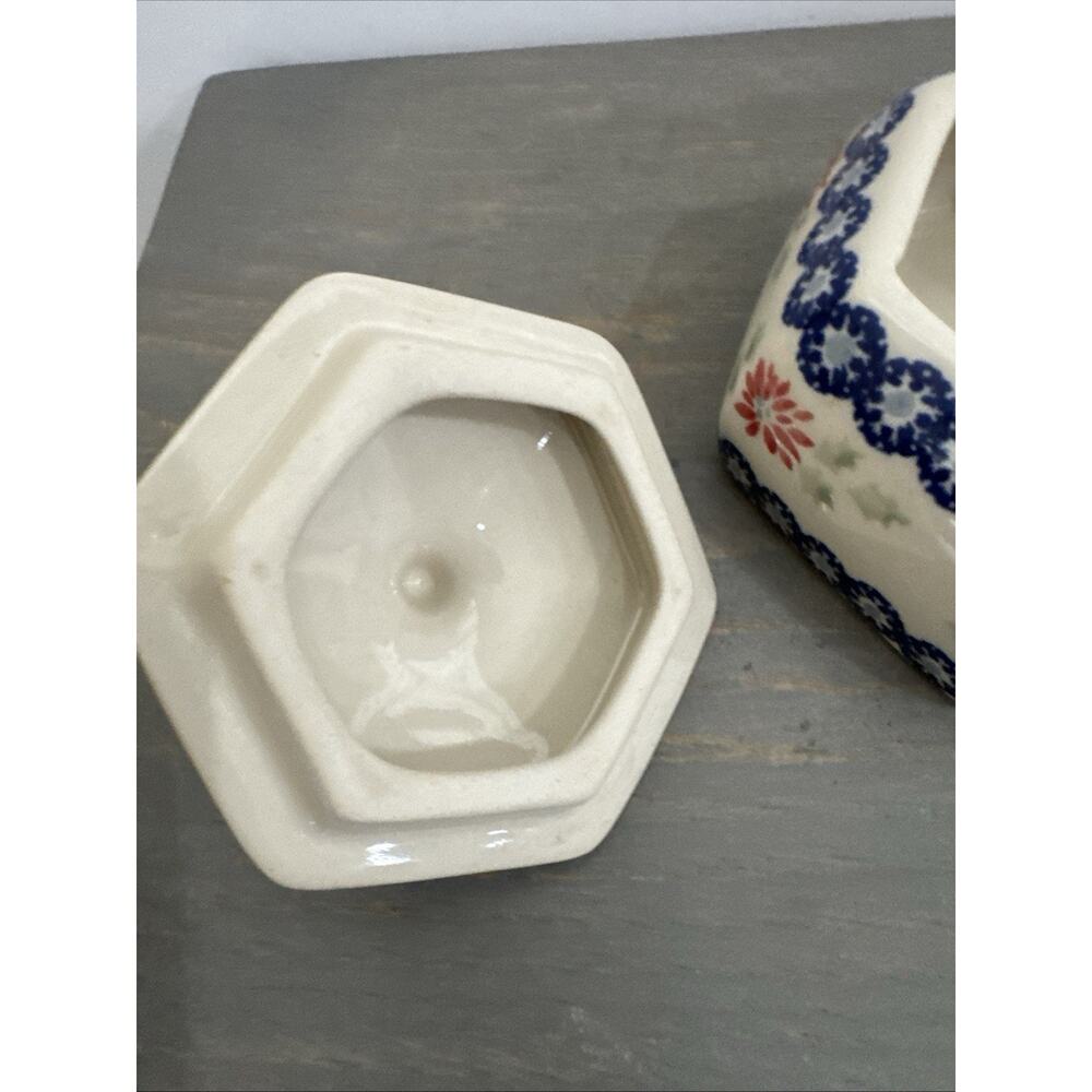 Polish Pottery Trinket Box by Manufaktura Boleslawcu 1990s Ceramic Floral - Picture 7 of 10